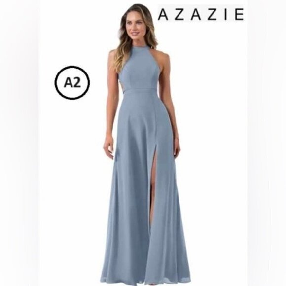Azazie, Women's Clarice A-Line High Neck Chiffon Floor-Length Dress. Size: A2. - Picture 1 of 11